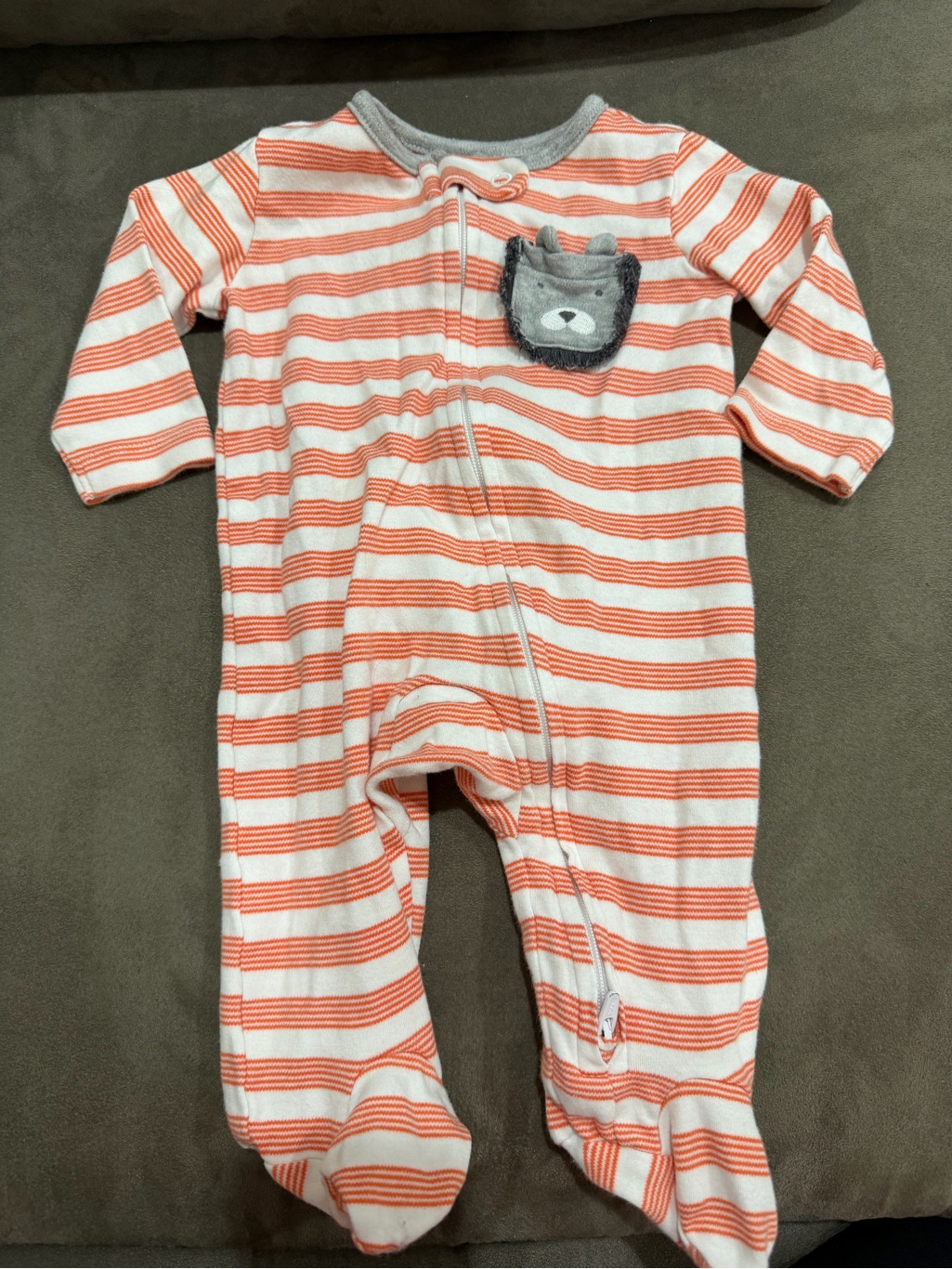 Just One You Striped Orange & White Baby One-Piece With Bear Pocket